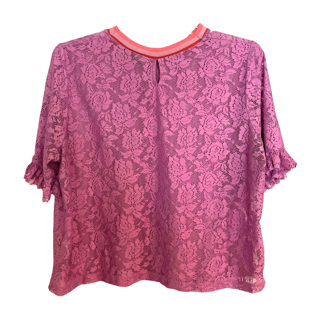 ASOS Maternity Lilac Lace Ruffle Sleeve Stripe Tipping T-Shirt Size 18 - Picture 9 of 13